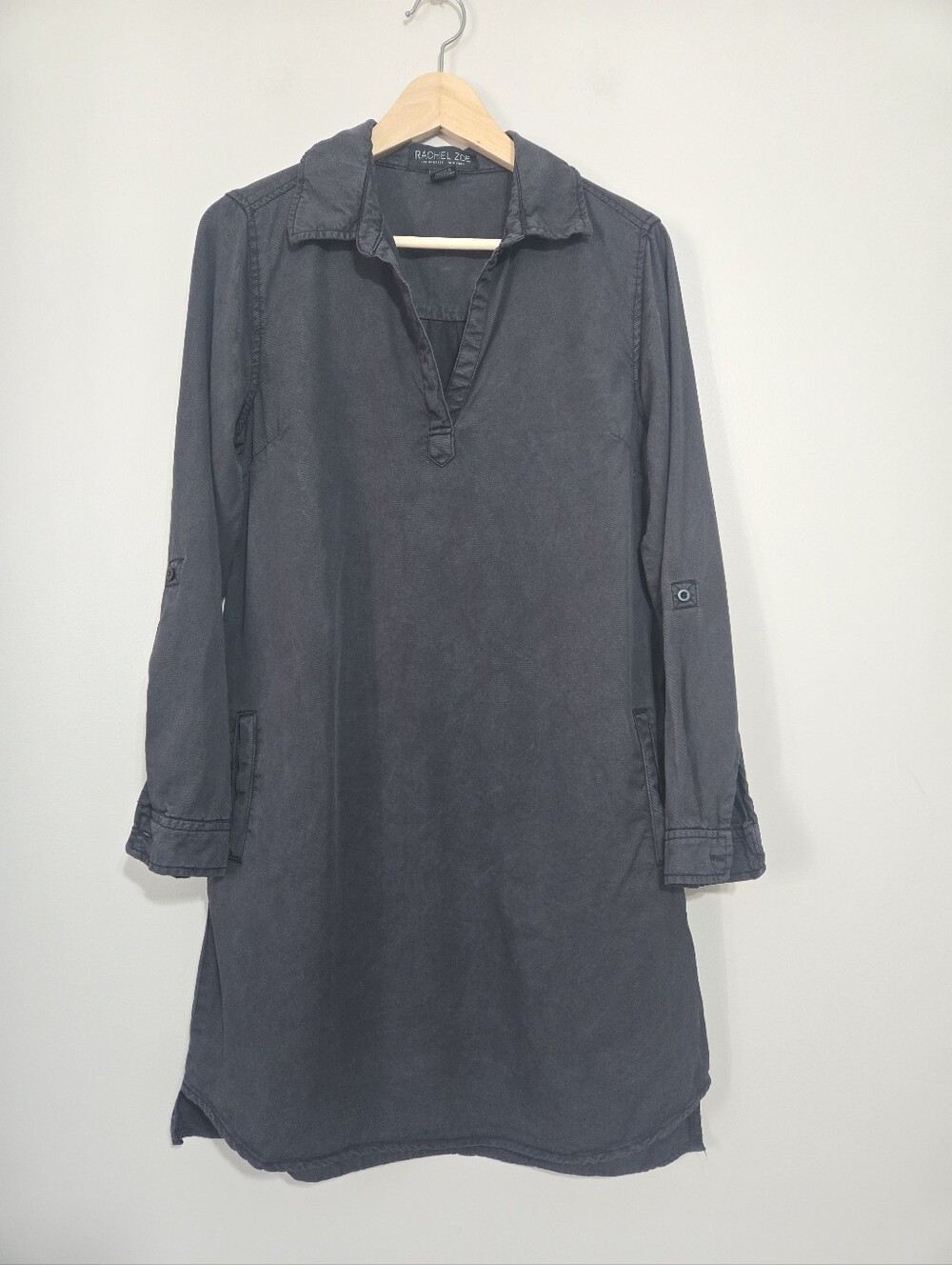 Rachel Zoe Women’s Gray Charcoal Long Sleeve Collared Tunic Dress Utility M